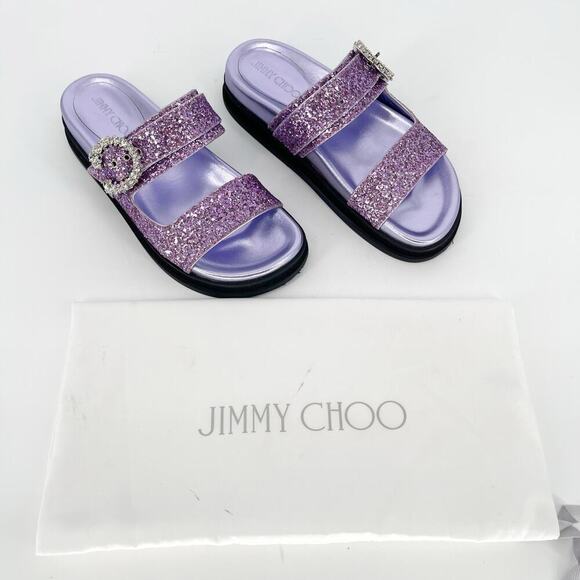 Jimmy Choo Purple Glitter Crystal Embellished Marga Double Strap Sandal IT 37 - Picture 1 of 10